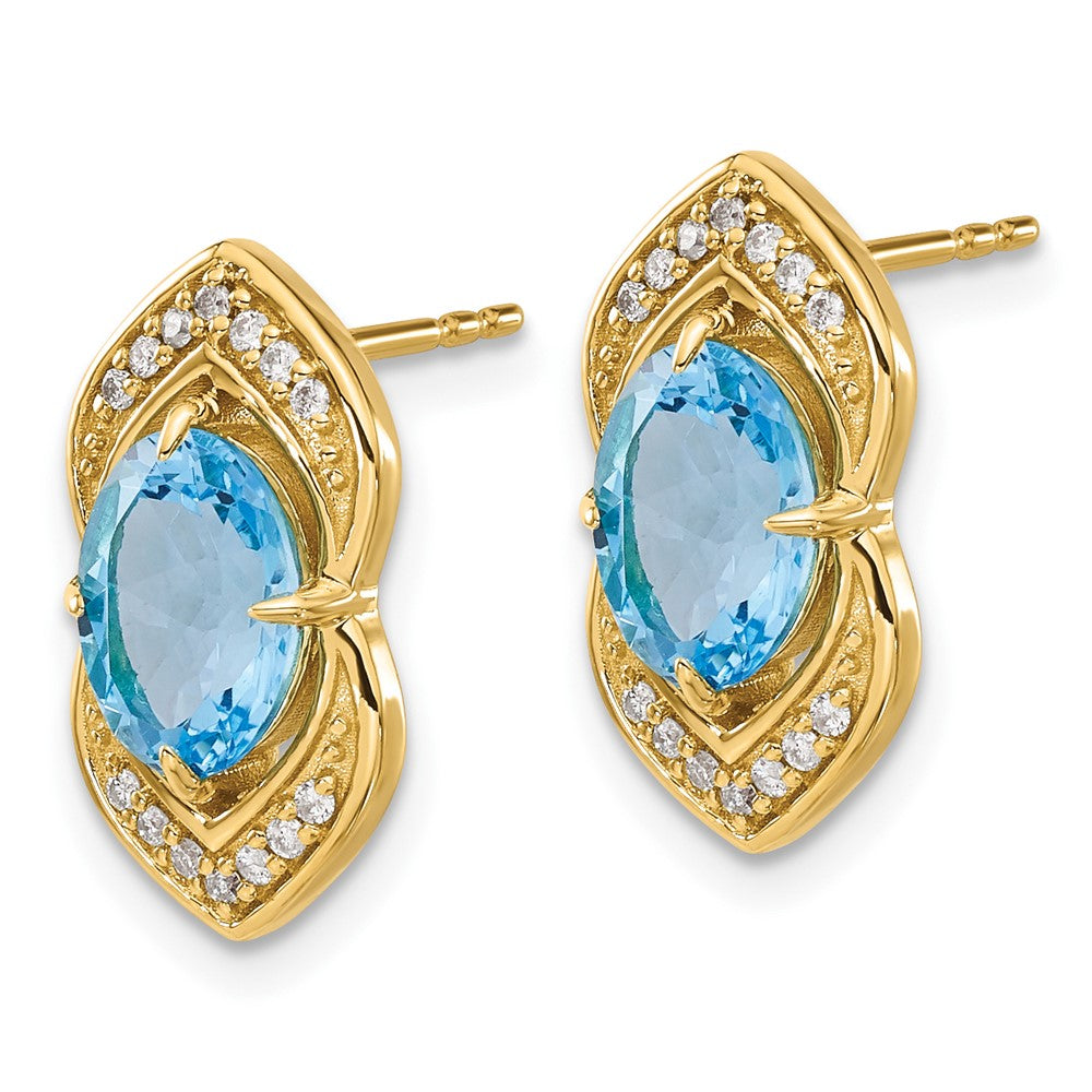 Solid 14k Yellow Gold Simulated Blue Topaz and CZ Post Earrings