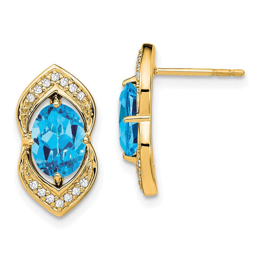 14k Yellow Gold Blue Topaz and Real Diamond Post Earrings EM7088-BT-014-YA