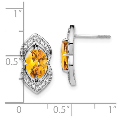 Solid 14k White Gold Simulated Citrine and CZ Post Earrings