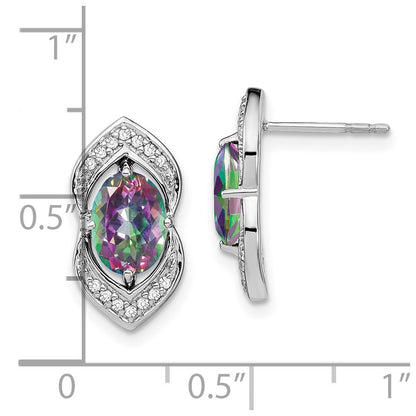 Solid 14k White Gold Mystic Fire Topaz and Simulated CZ Post Earrings