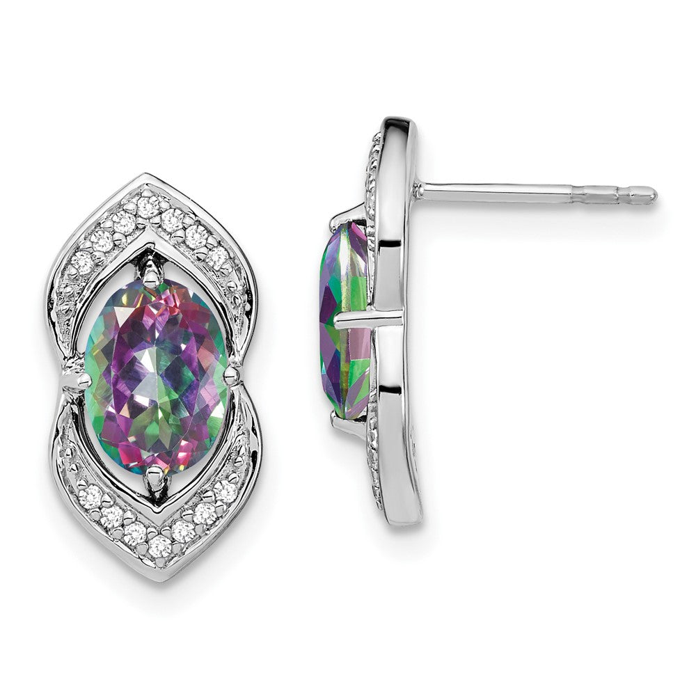 Solid 14k White Gold Mystic Fire Topaz and Simulated CZ Post Earrings