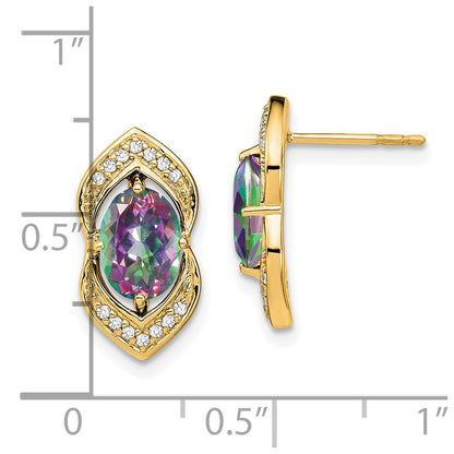 Solid 14k Yellow Gold Mystic Fire Topaz and Simulated CZ Post Earrings