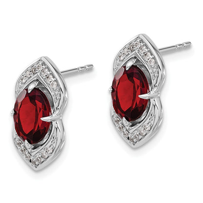 Solid 14k White Gold Simulated Garnet and CZ Post Earrings