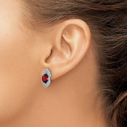 Solid 14k White Gold Simulated Garnet and CZ Post Earrings