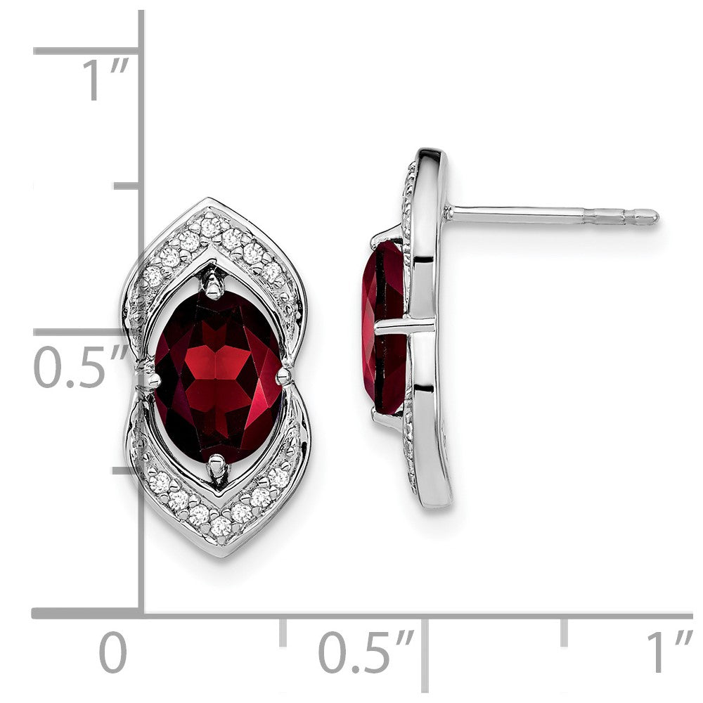 Solid 14k White Gold Simulated Garnet and CZ Post Earrings