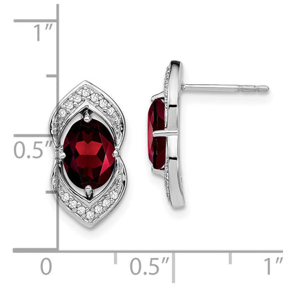 Solid 14k White Gold Simulated Garnet and CZ Post Earrings