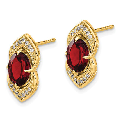 Solid 14k Yellow Gold Simulated Garnet and CZ Post Earrings