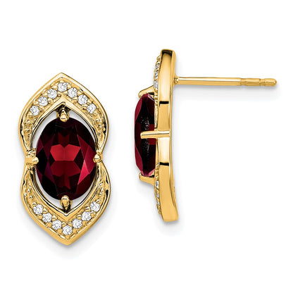 Solid 14k Yellow Gold Simulated Garnet and CZ Post Earrings