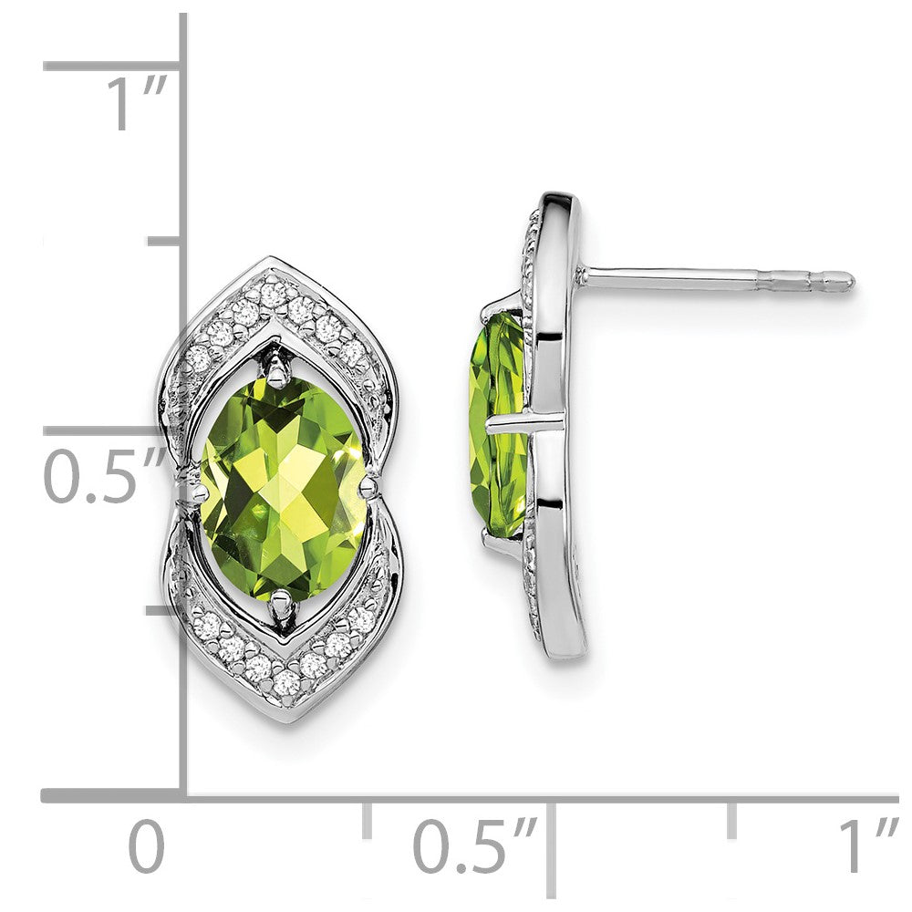 Solid 14k White Gold Simulated Peridot and CZ Post Earrings