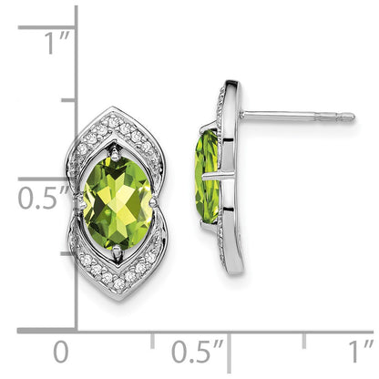 Solid 14k White Gold Simulated Peridot and CZ Post Earrings