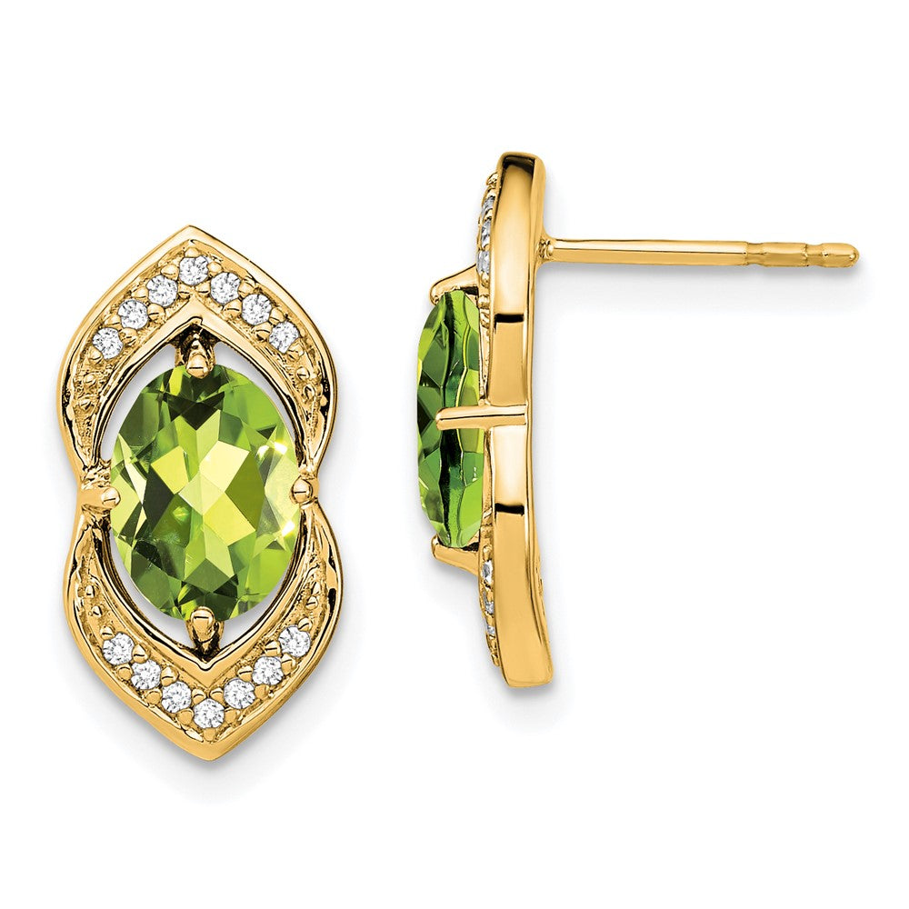 14k Yellow Gold Peridot and Real Diamond Post Earrings EM7088-PE-014-YA