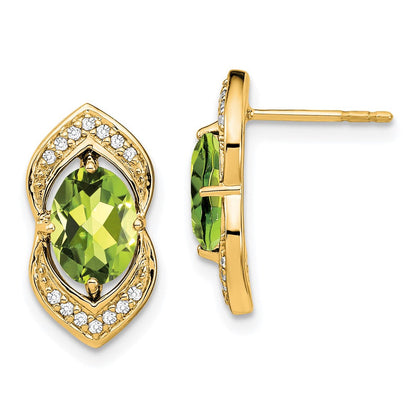 14k Yellow Gold Peridot and Real Diamond Post Earrings EM7088-PE-014-YA