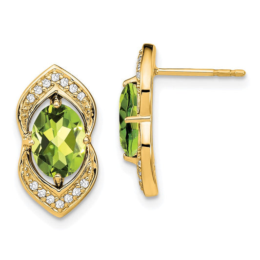 14k Yellow Gold Peridot and Real Diamond Post Earrings EM7088-PE-014-YA