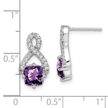 Solid 14k White Gold Simulated Amethyst and CZ Earrings