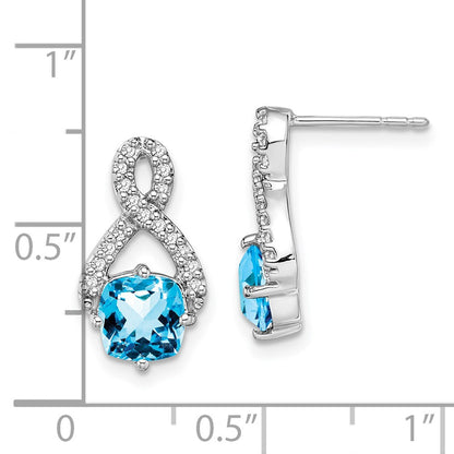 Solid 14k White Gold Simulated Blue Topaz and CZ Earrings