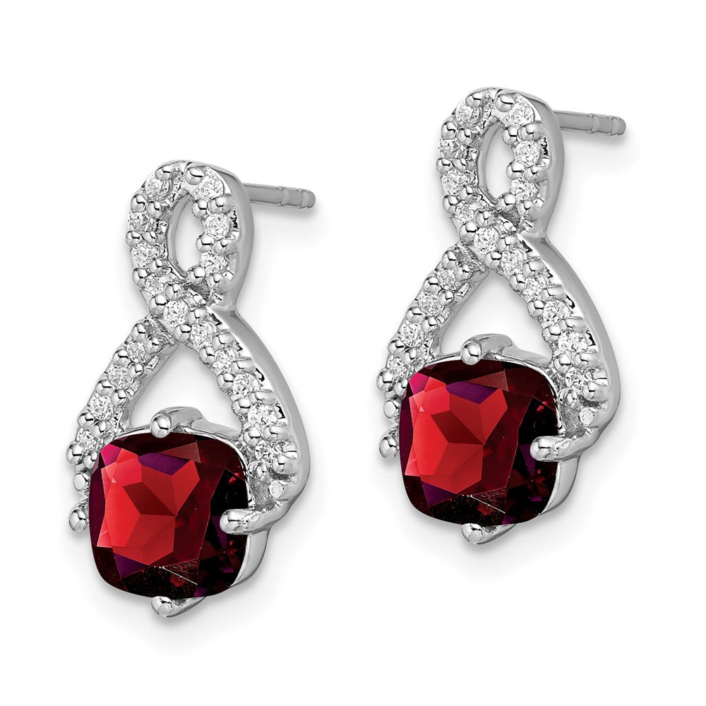 Solid 14k White Gold Simulated Garnet and CZ Earrings