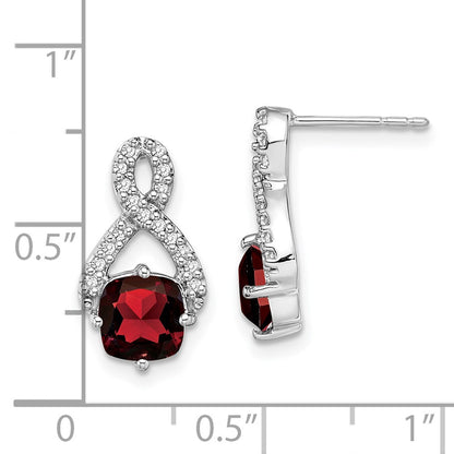 Solid 14k White Gold Simulated Garnet and CZ Earrings