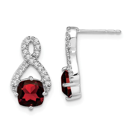 Solid 14k White Gold Simulated Garnet and CZ Earrings