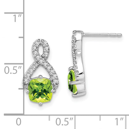 Solid 14k White Gold Simulated Peridot and CZ Earrings