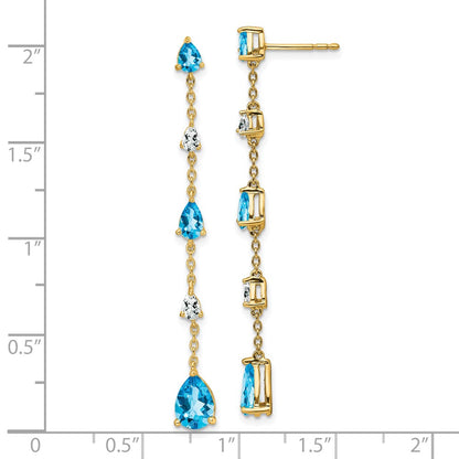 14k Yellow Gold Blue Topaz and White Topaz Dangle Earrings