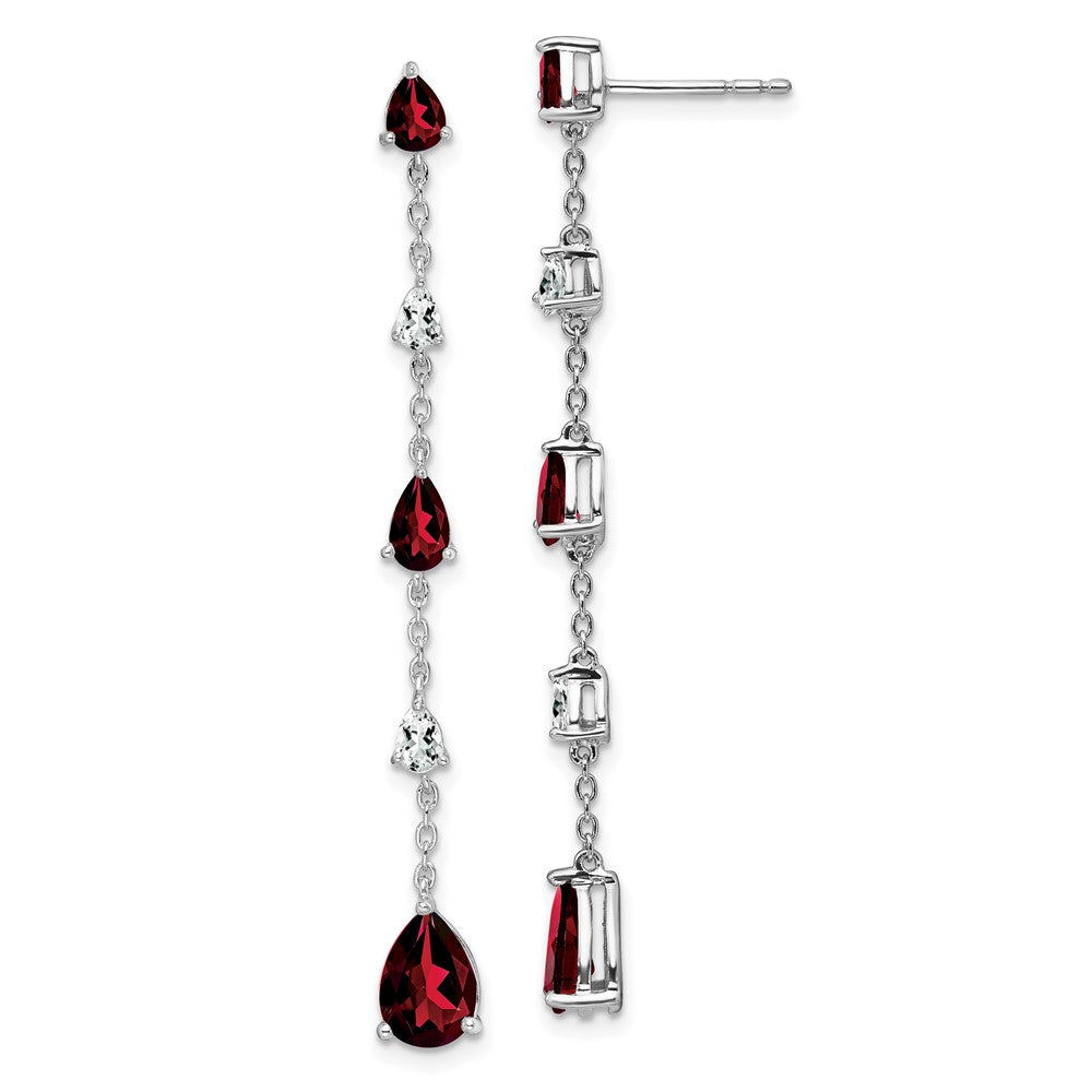 14k White Gold Garnet and White Topaz Dangle Earrings