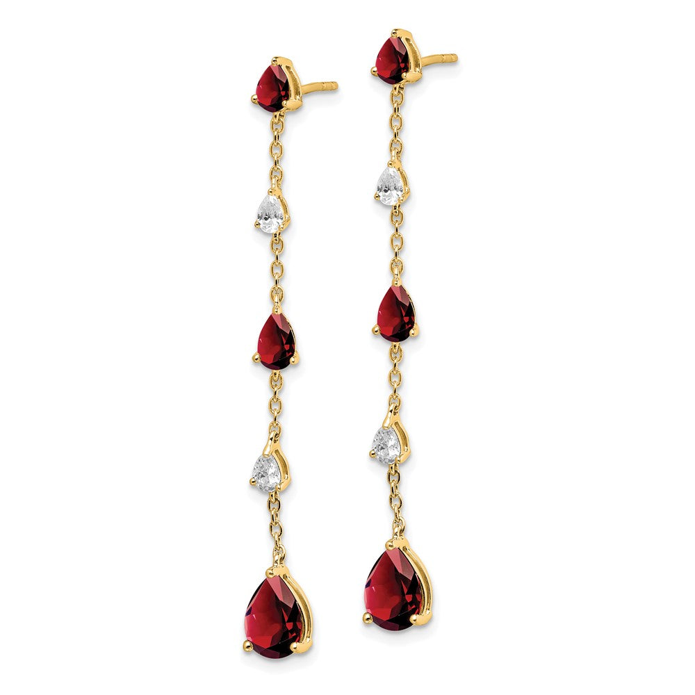 14k Yellow Gold Garnet and White Topaz Dangle Earrings