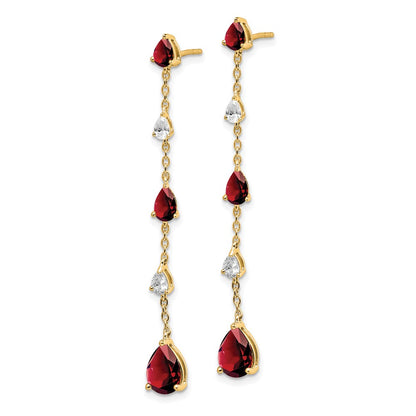 14k Yellow Gold Garnet and White Topaz Dangle Earrings