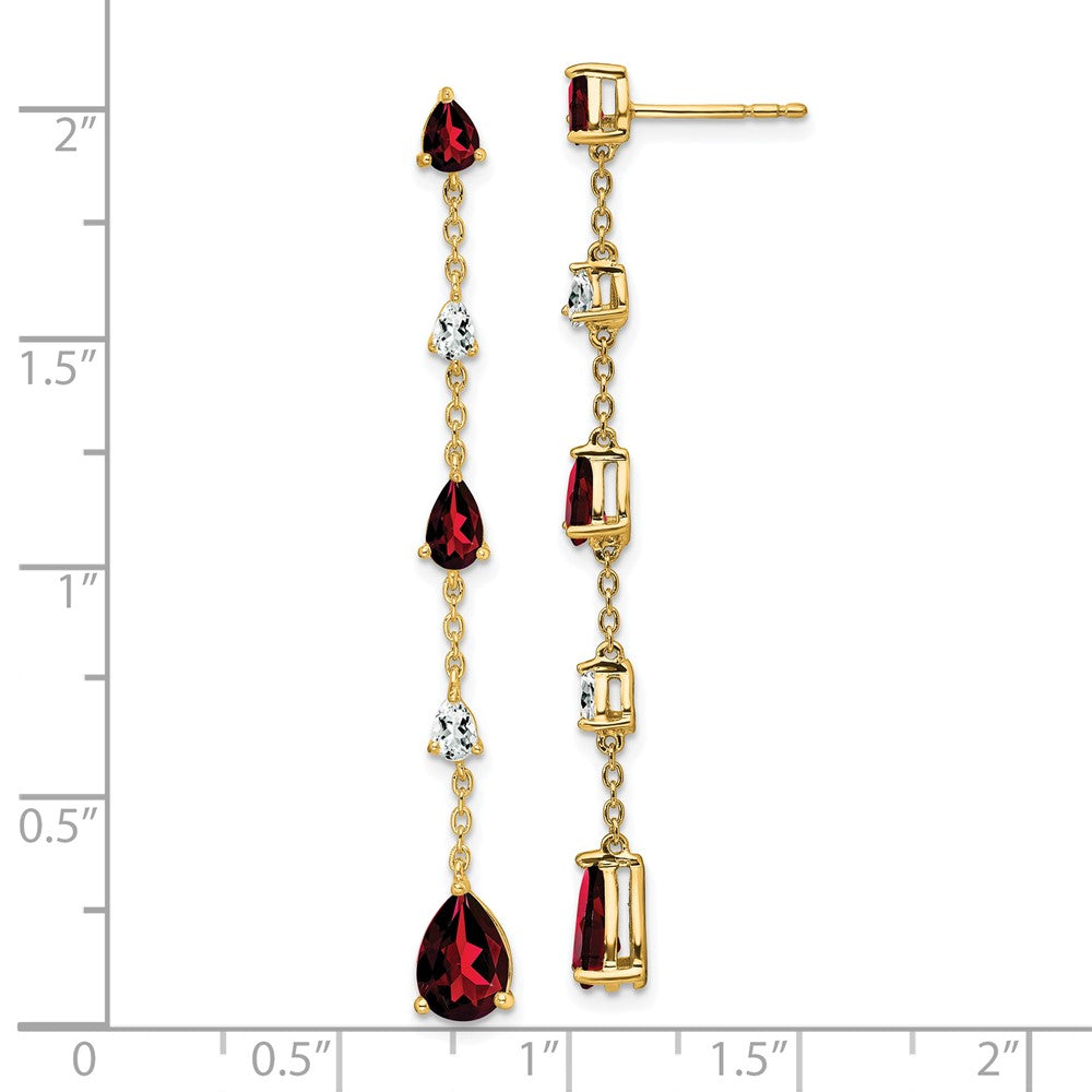 14k Yellow Gold Garnet and White Topaz Dangle Earrings