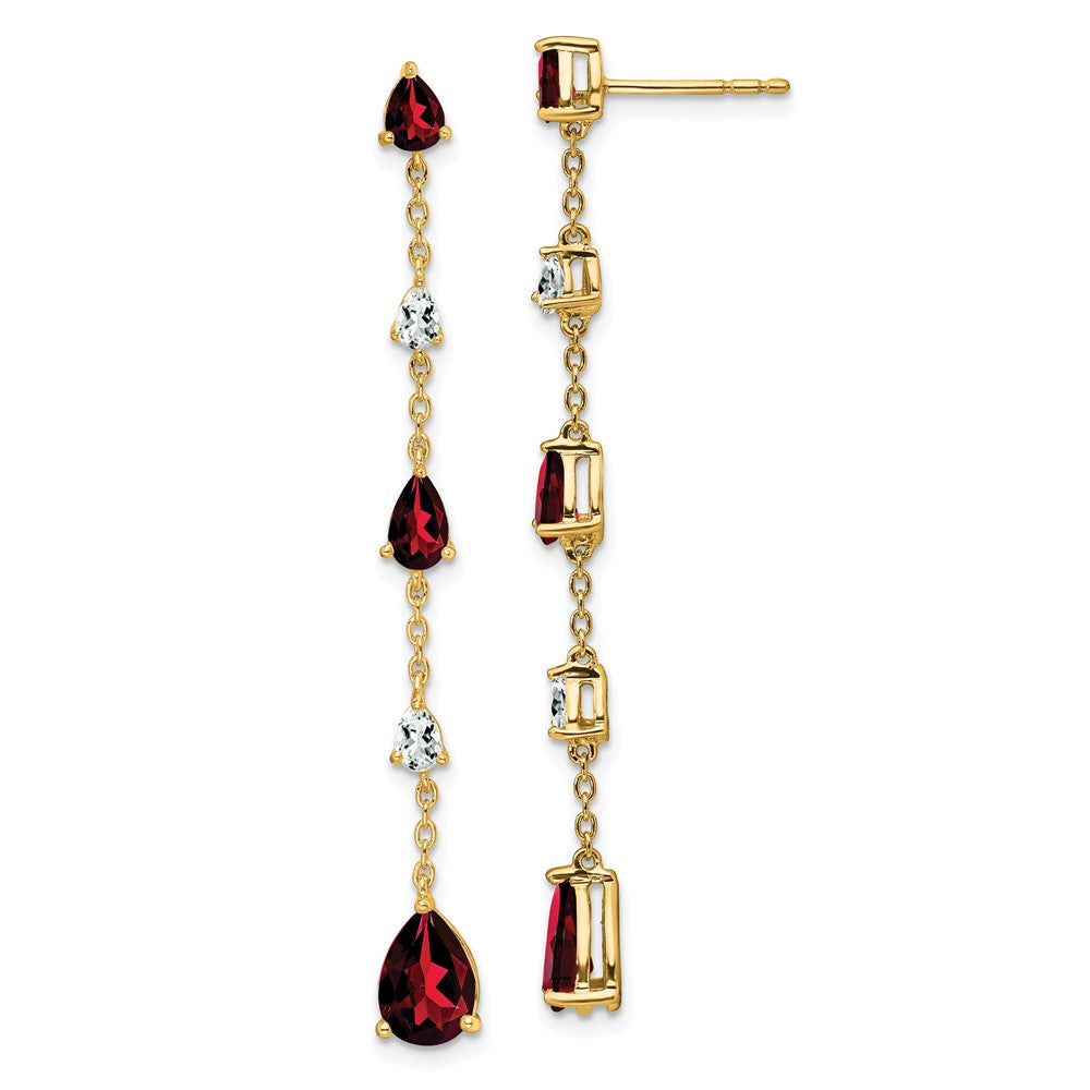 14k Yellow Gold Garnet and White Topaz Dangle Earrings
