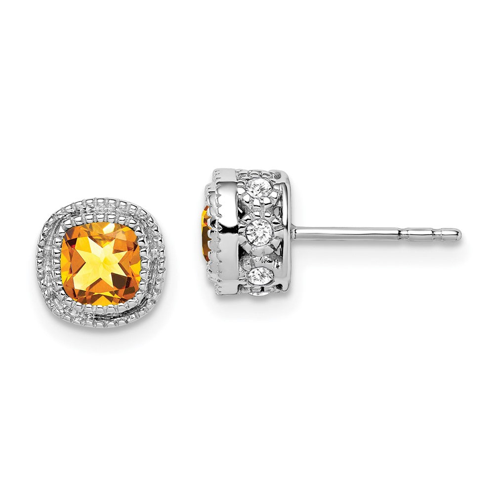 14k White Gold Cushion Citrine and Real Diamond Earrings EM7092-CI-019-WA