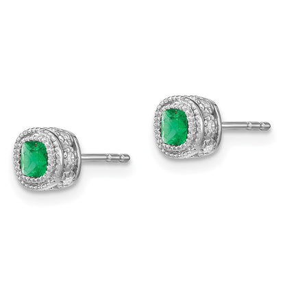 Solid 14k White Gold Simulated Emerald and CZ Earrings