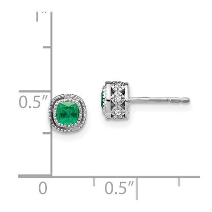 Solid 14k White Gold Simulated Emerald and CZ Earrings