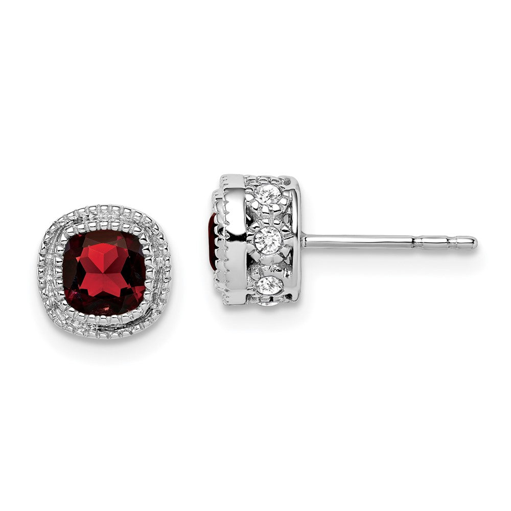 14k White Gold Cushion Garnet and Real Diamond Earrings EM7092-GA-019-WA