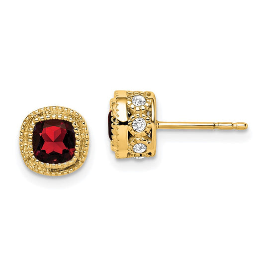 14k Yellow Gold Cushion Garnet and Real Diamond Earrings EM7092-GA-019-YA
