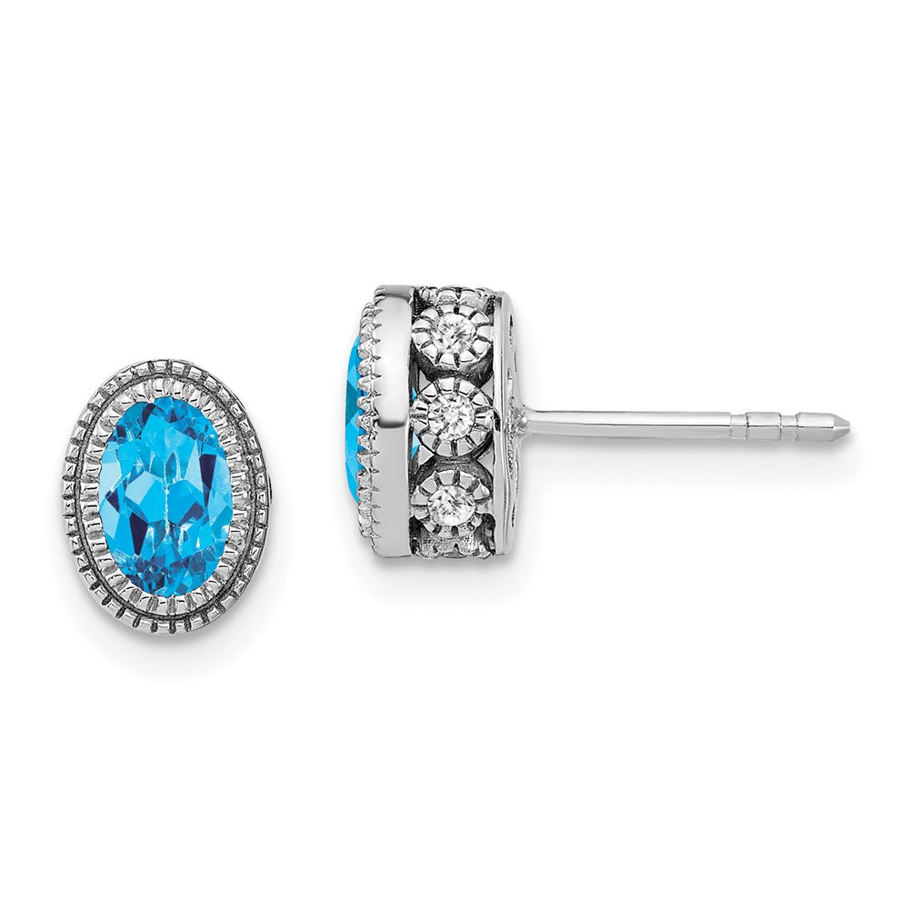 14k White Gold Oval Blue Topaz and Real Diamond Earrings EM7093-BT-019-WA