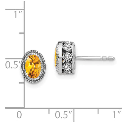 Solid 14k White Gold Oval Simulated Citrine and CZ Earrings