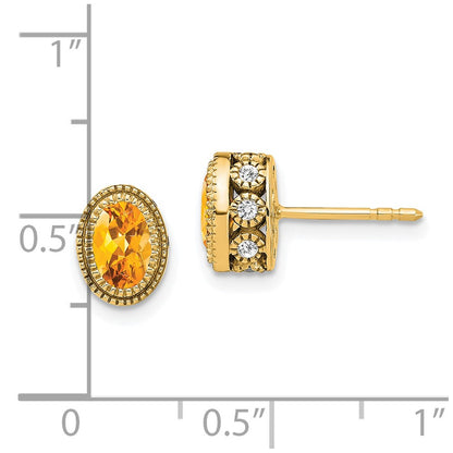 Solid 14k Yellow Gold Oval Simulated Citrine and CZ Earrings