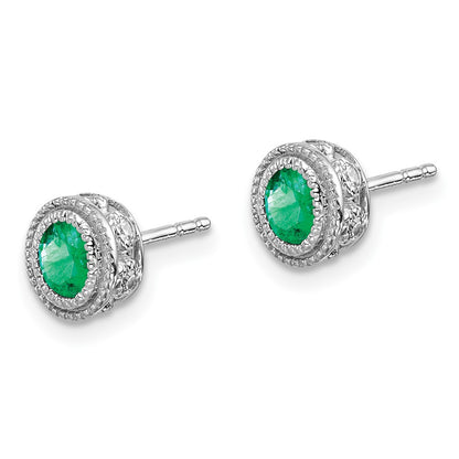 Solid 14k White Gold Simulated Emerald and CZ Earrings