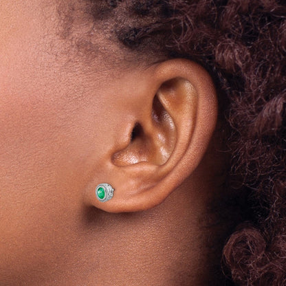 Solid 14k White Gold Simulated Emerald and CZ Earrings