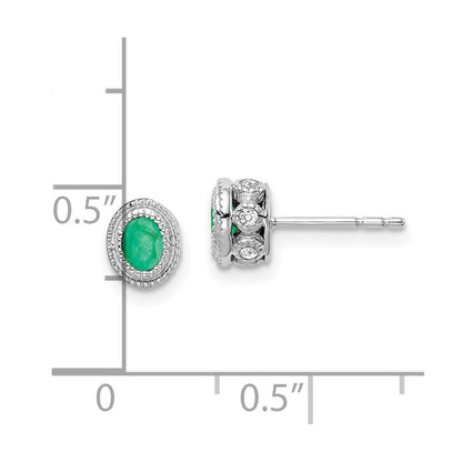 Solid 14k White Gold Simulated Emerald and CZ Earrings