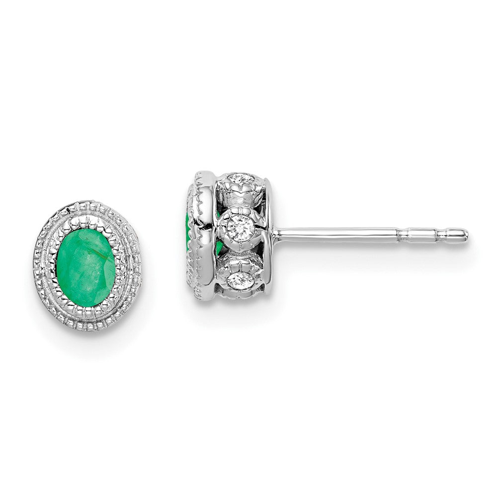 Solid 14k White Gold Simulated Emerald and CZ Earrings