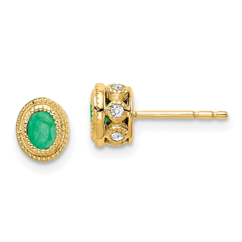 14k Yellow Gold Emerald and Real Diamond Earrings EM7093-EM-012-YA