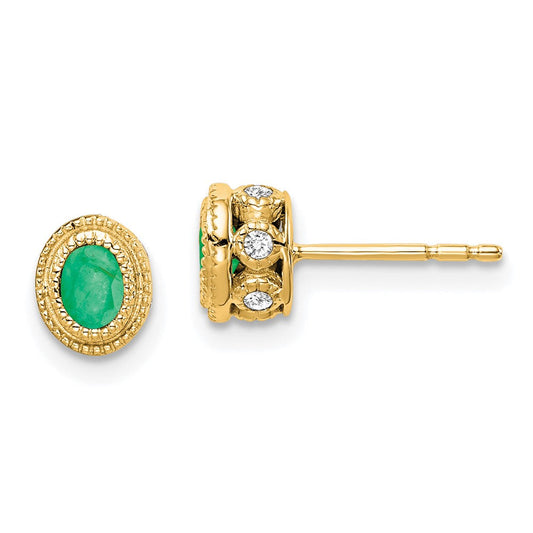 14k Yellow Gold Emerald and Real Diamond Earrings EM7093-EM-012-YA