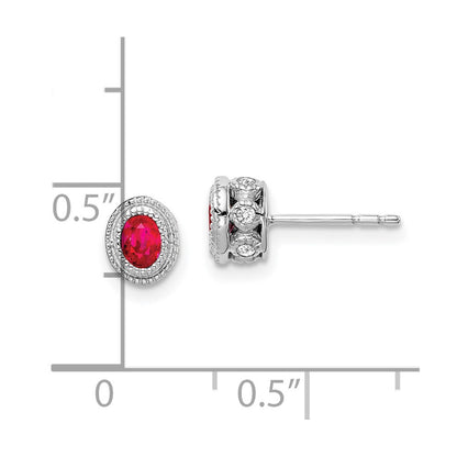 Solid 14k White Gold Simulated Ruby and CZ Earrings