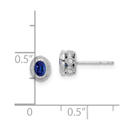 Solid 14k White Gold Simulated Sapphire and CZ Earrings