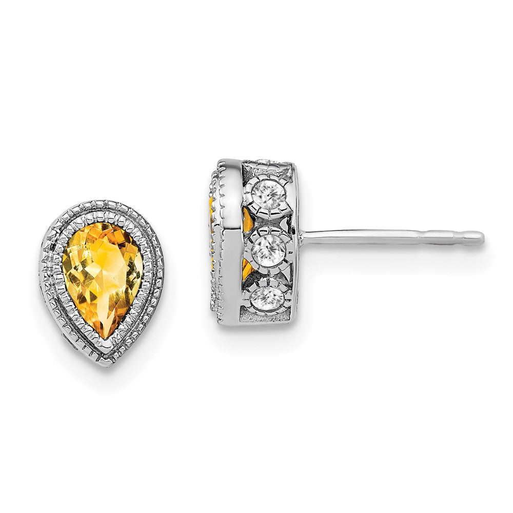 14k White Gold Pear Citrine and Real Diamond Earrings EM7094-CI-032-WA