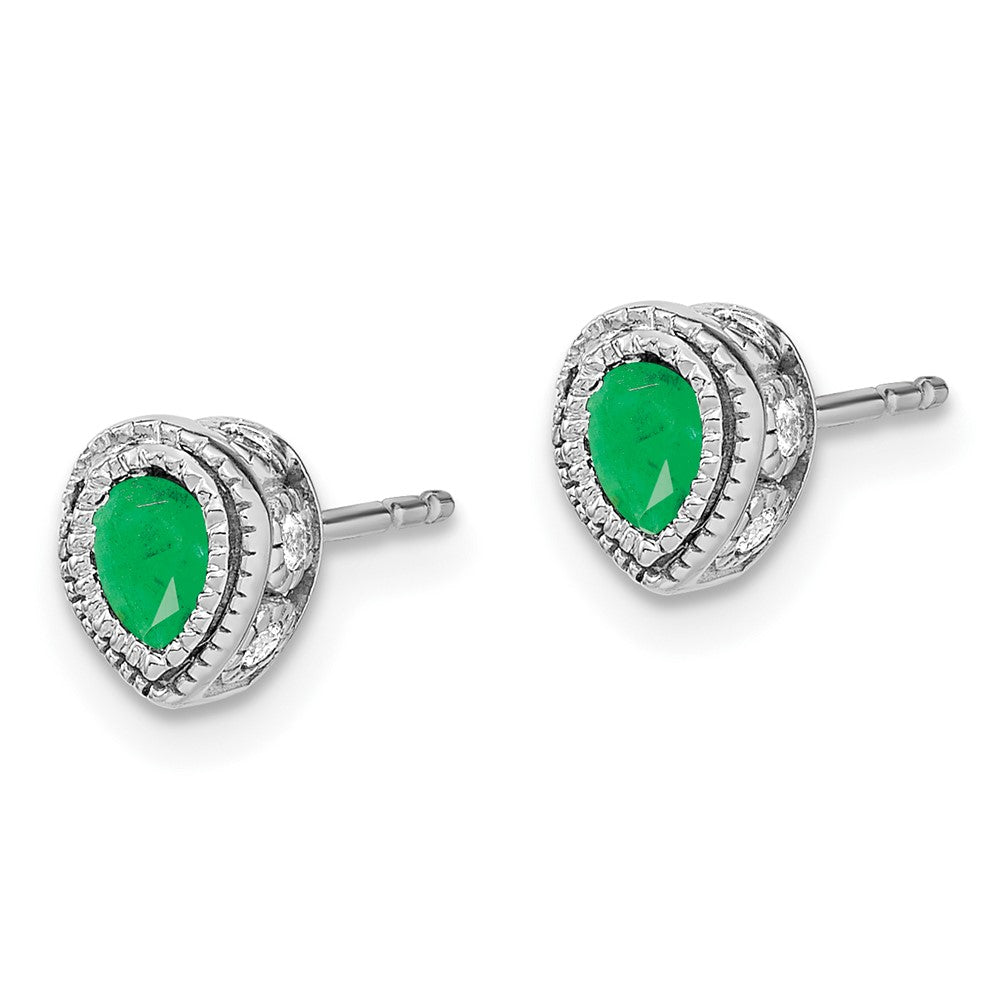 Solid 14k White Gold Simulated Emerald and CZ Earrings
