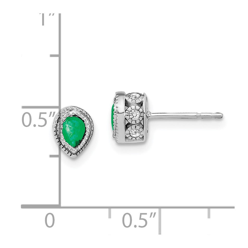 Solid 14k White Gold Simulated Emerald and CZ Earrings