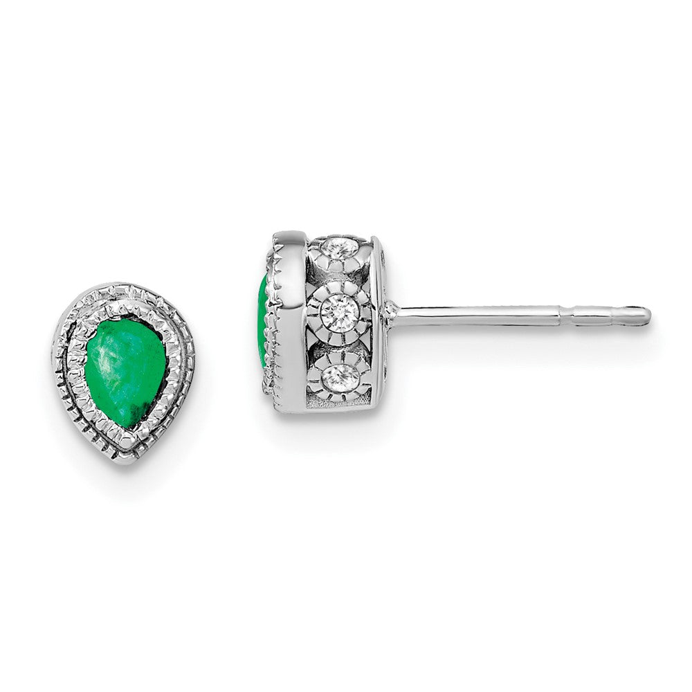 Solid 14k White Gold Simulated Emerald and CZ Earrings