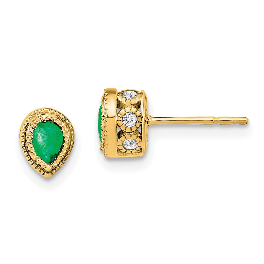 14k Yellow Gold Emerald and Real Diamond Earrings EM7094-EM-015-YA